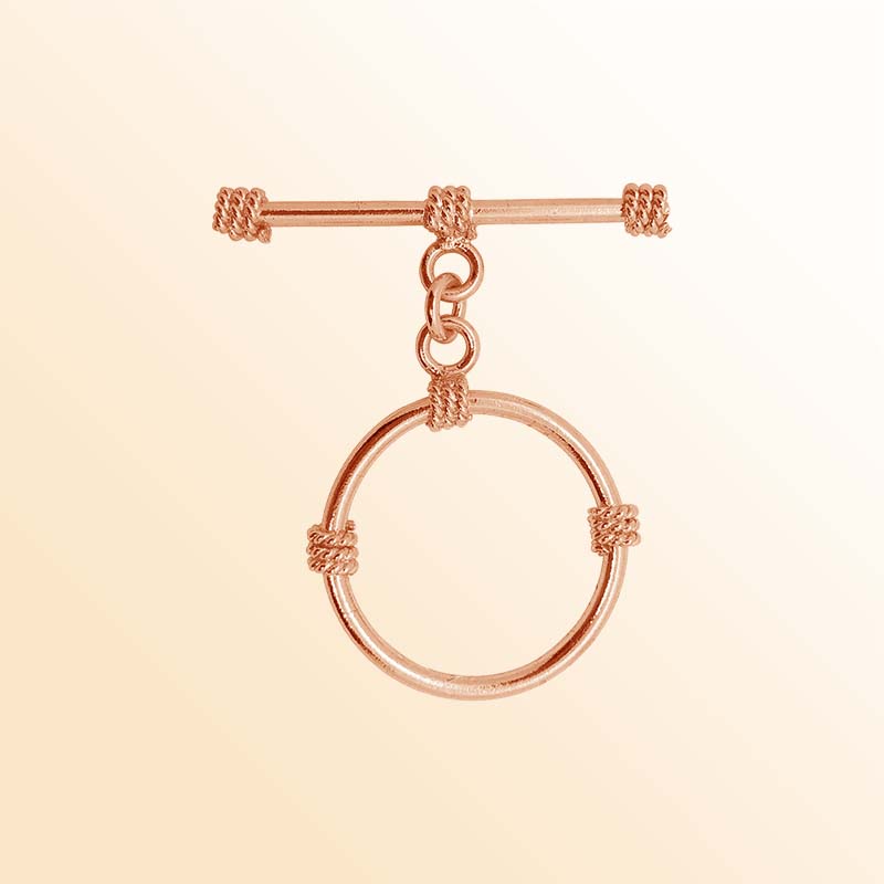 Handcrafted Rose Gold Overlay Toggle Clasp from India with polished round loop and rope accents