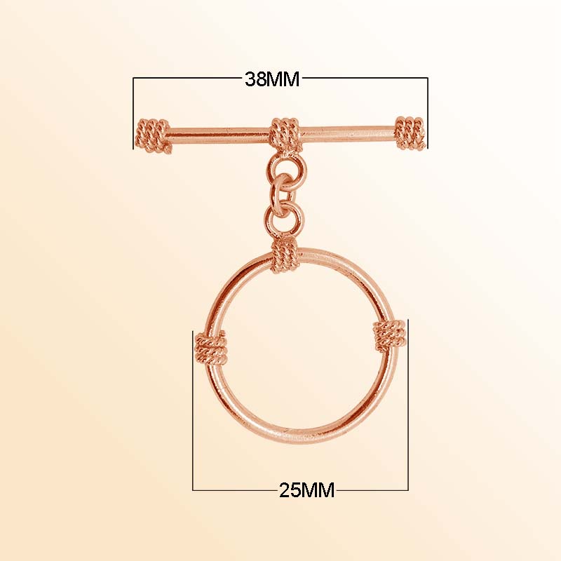 Handcrafted Rose Gold Overlay Toggle Clasp from India with polished round loop and rope accents