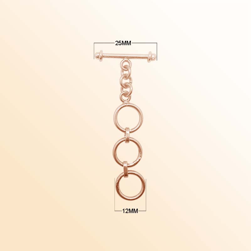 Handcrafted Rose Gold Overlay Toggle Clasp from India with polished triple loop chain design