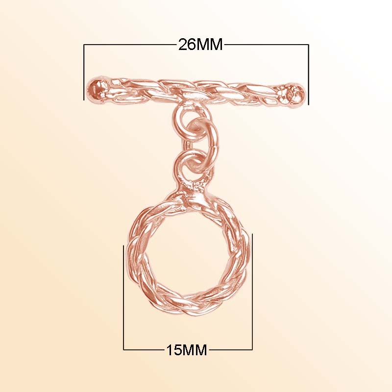 Handcrafted Rose Gold Overlay Toggle Clasp from India with twisted rope design