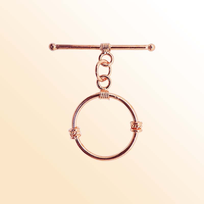 Rose Gold Overlay toggle clasp from India with circular loop and polished bar.