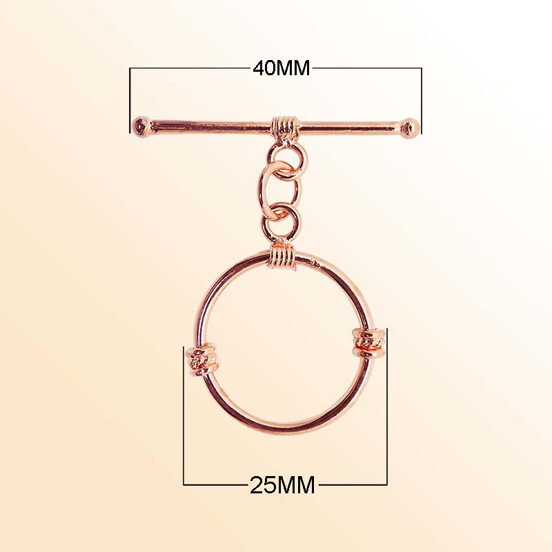 Rose Gold Overlay toggle clasp from India with circular loop and polished bar.
