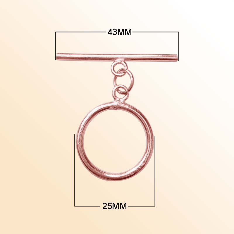 Rose Gold Overlay toggle clasp from India with polished circular loop and bar.