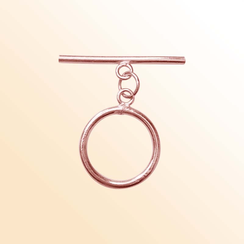 Rose Gold Overlay toggle clasp from India with polished circular loop and bar.