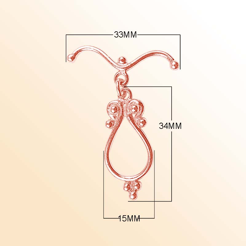 Rose Gold Overlay toggle clasp from India with ornate teardrop design and polished finish.