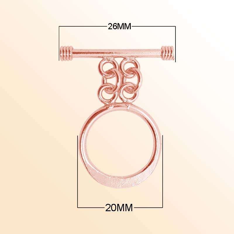 Rose Gold Overlay toggle clasp from India with circular loop and stylish multiple-ring connector.