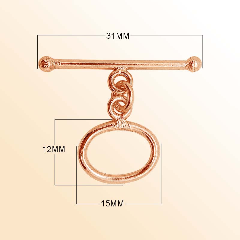 Rose Gold Overlay toggle clasp from India with polished oval loop and bar design.