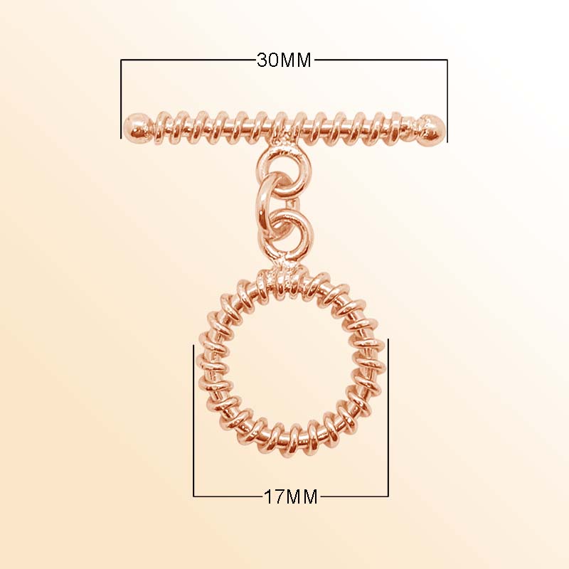 Rose Gold Overlay toggle clasp from India with textured circular loop and decorative bar.