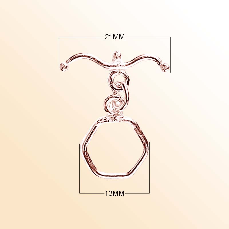 Rose Gold Overlay toggle clasp from India with polished hexagon loop and curved bar.