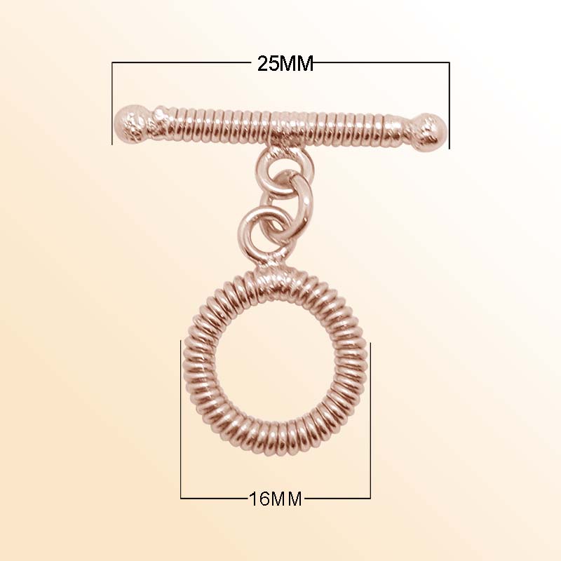 Rose Gold Overlay toggle clasp from India with coil-textured circular loop and polished bar.