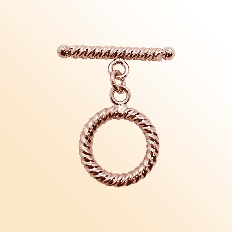 Rose Gold Overlay toggle clasp from India with rope-twist circular loop and polished bar.