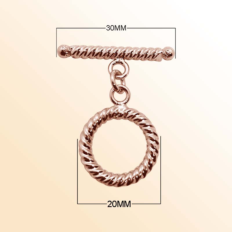 Rose Gold Overlay toggle clasp from India with rope-twist circular loop and polished bar.