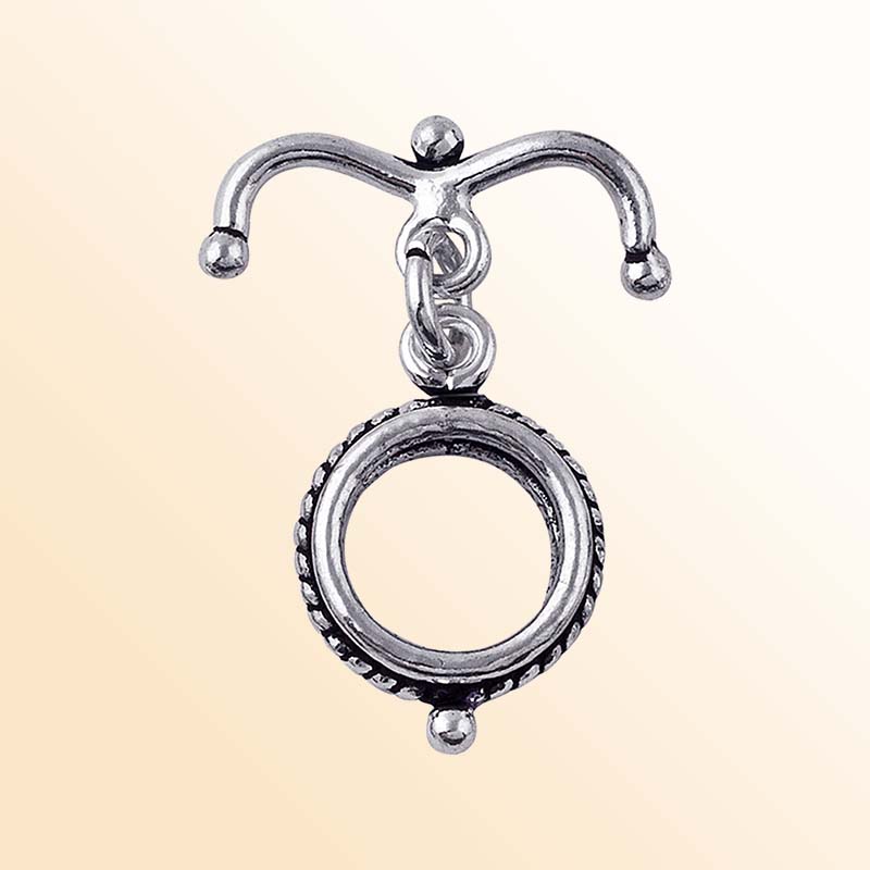 Silver overlay rope-edge toggle clasp for bracelets and necklaces