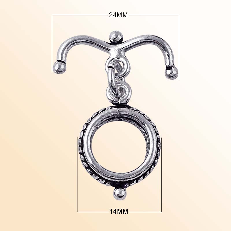 Silver overlay rope-edge toggle clasp for bracelets and necklaces