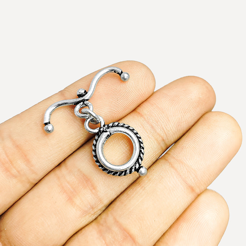Silver overlay rope-edge toggle clasp for bracelets and necklaces