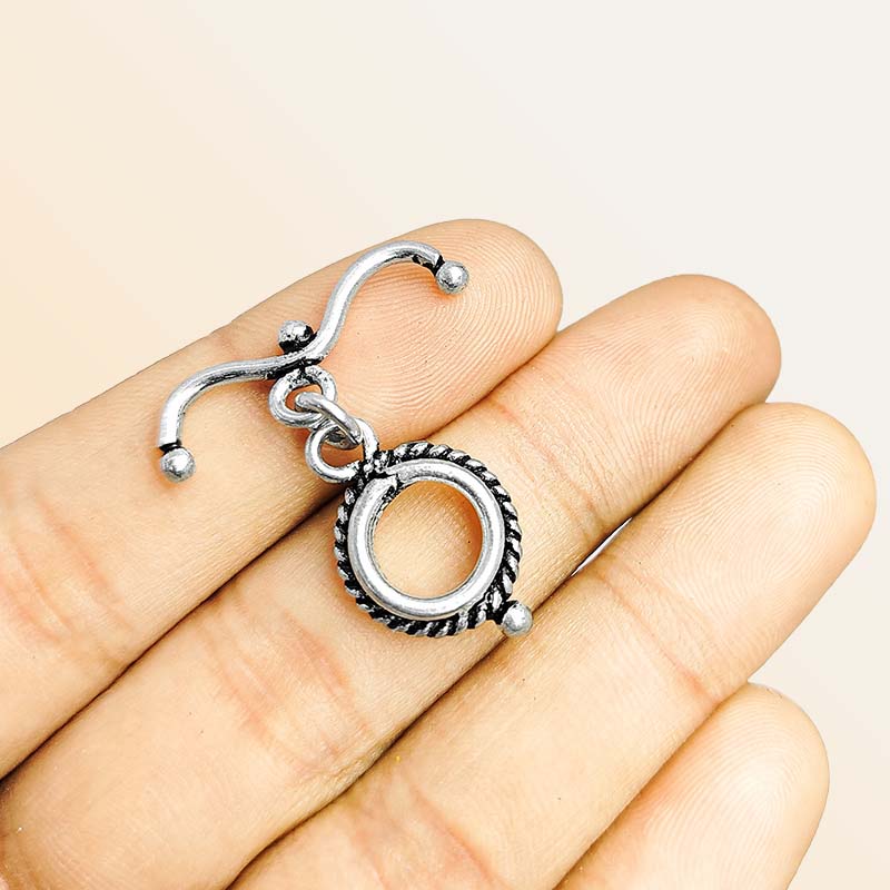 Silver overlay rope-edge toggle clasp for bracelets and necklaces