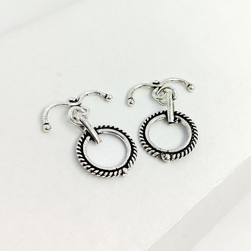 Decorative Silver Overlay toggle clasp with curved bar and rope-style circular loop, oxidized finish, artisan jewelry fastener for bracelets and necklaces.