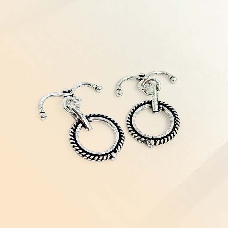 Decorative Silver Overlay toggle clasp with curved bar and rope-style circular loop, oxidized finish, artisan jewelry fastener for bracelets and necklaces.