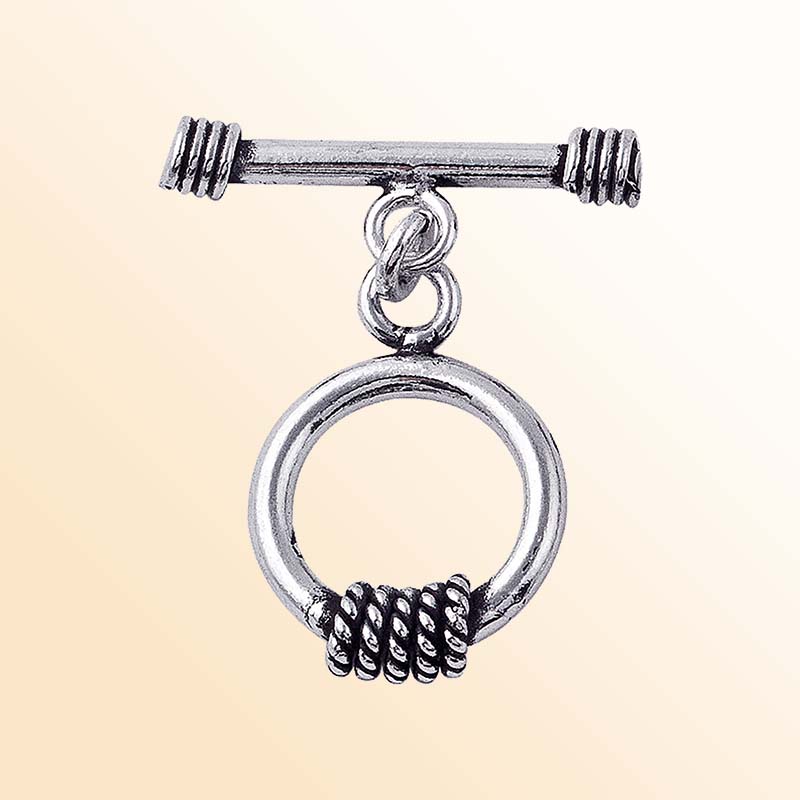 Silver Overlay rope-edge toggle clasp for jewelry making, polished accessory ideal for bracelets and necklaces.