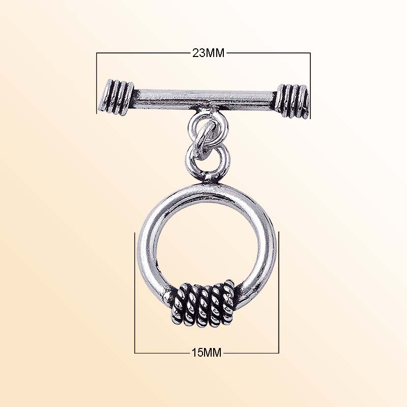 Silver Overlay rope-edge toggle clasp for jewelry making, polished accessory ideal for bracelets and necklaces.