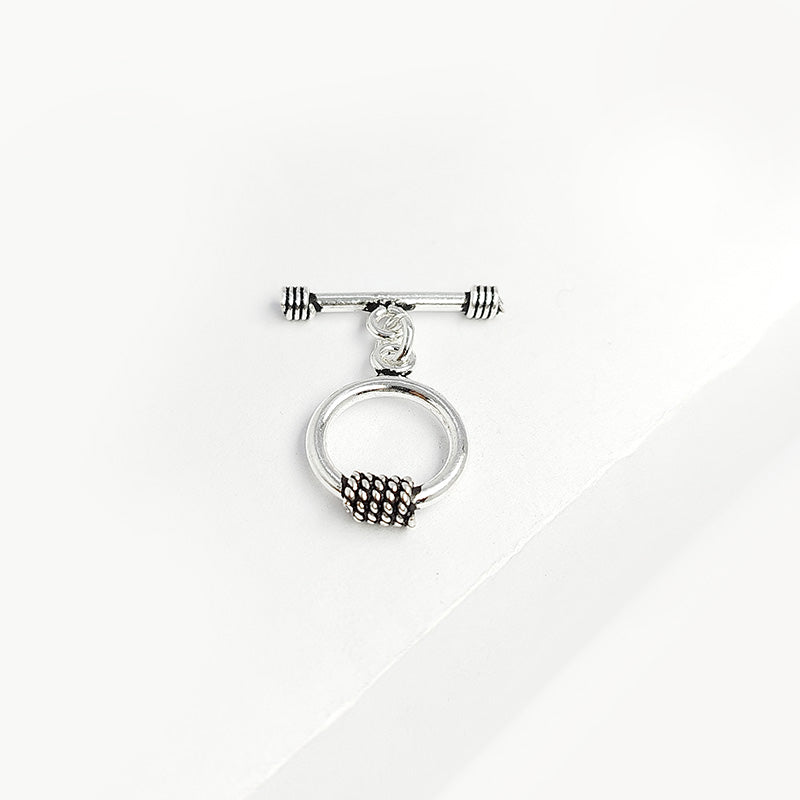 Silver Overlay rope-edge toggle clasp for jewelry making, polished accessory ideal for bracelets and necklaces.