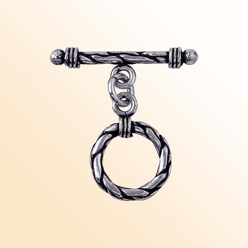Handcrafted Silver Overlay braided ring toggle clasp, DIY jewelry accessory for handmade bracelets and necklaces.