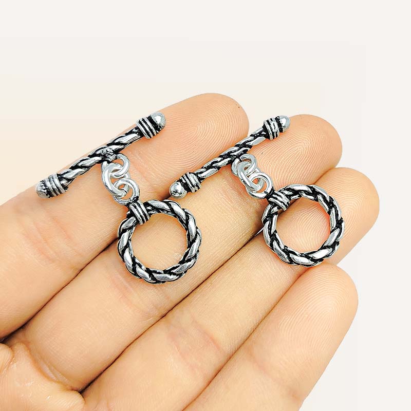 Handcrafted Silver Overlay braided ring toggle clasp, DIY jewelry accessory for handmade bracelets and necklaces.