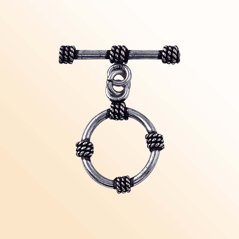 Handcrafted Silver Overlay rope accent toggle clasp, DIY jewelry accessory for handmade bracelets and necklaces.