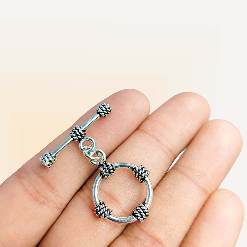 Handcrafted Silver Overlay rope accent toggle clasp, DIY jewelry accessory for handmade bracelets and necklaces.
