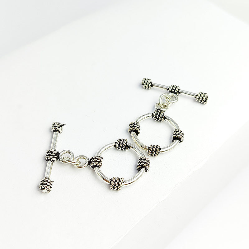 Handcrafted Silver Overlay rope accent toggle clasp, DIY jewelry accessory for handmade bracelets and necklaces.