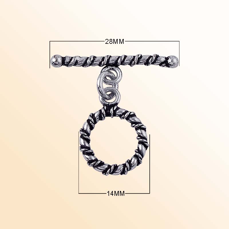 Handcrafted Silver Overlay twisted rope toggle clasp, DIY jewelry accessory for handmade bracelets and necklaces.