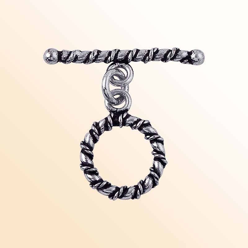Handcrafted Silver Overlay twisted rope toggle clasp, DIY jewelry accessory for handmade bracelets and necklaces.