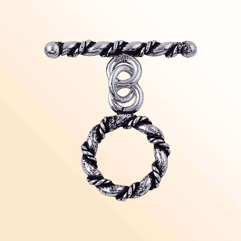 Handcrafted Silver Overlay rustic rope toggle clasp, DIY jewelry accessory for handmade bracelets and necklaces.
