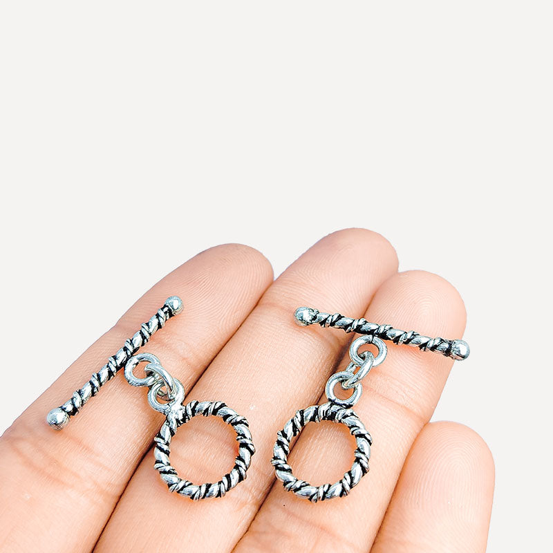 Handcrafted Silver Overlay rustic rope toggle clasp, DIY jewelry accessory for handmade bracelets and necklaces.