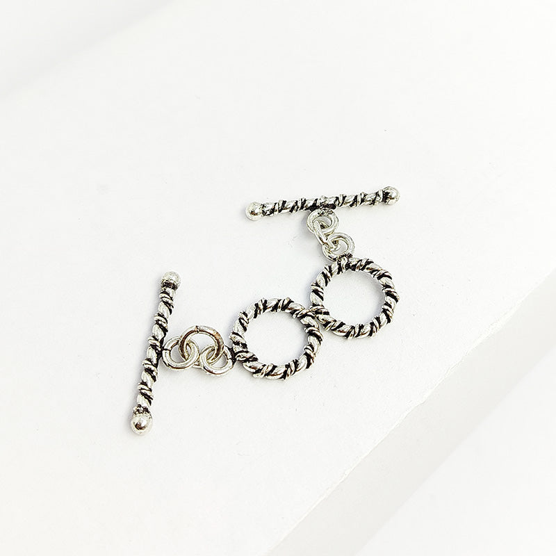 Handcrafted Silver Overlay rustic rope toggle clasp, DIY jewelry accessory for handmade bracelets and necklaces.