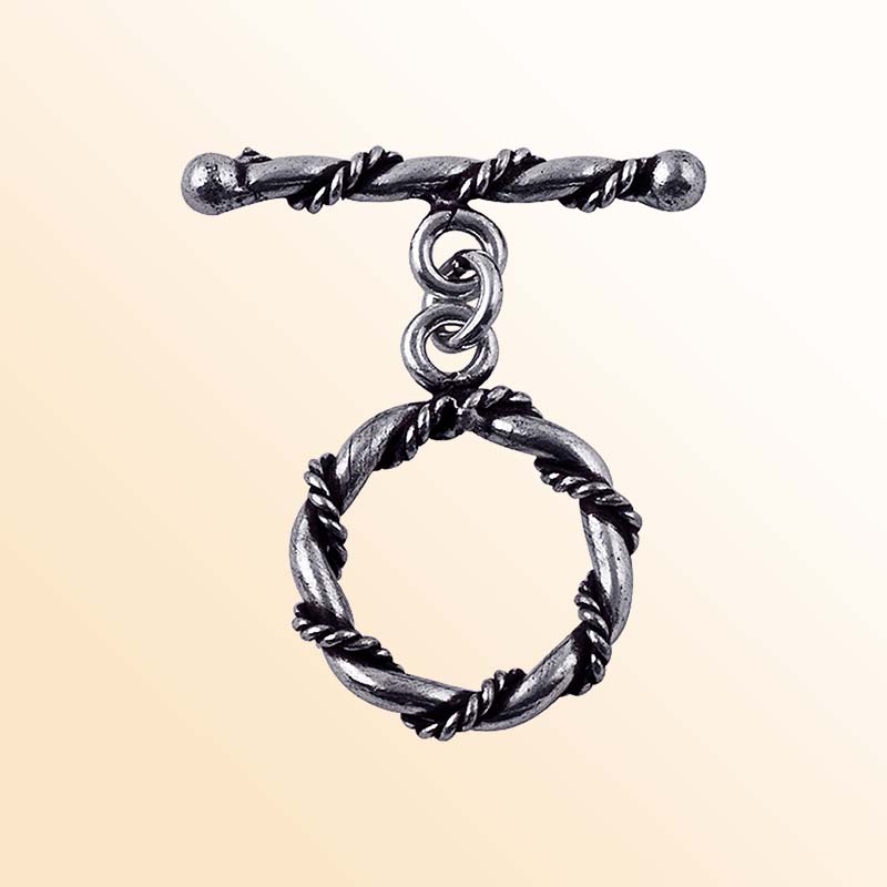 Handcrafted Silver Overlay rope-style toggle clasp – decorative jewelry connector for bracelets and necklaces.