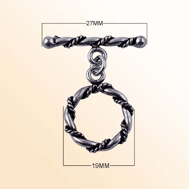 Handcrafted Silver Overlay rope-style toggle clasp – decorative jewelry connector for bracelets and necklaces.