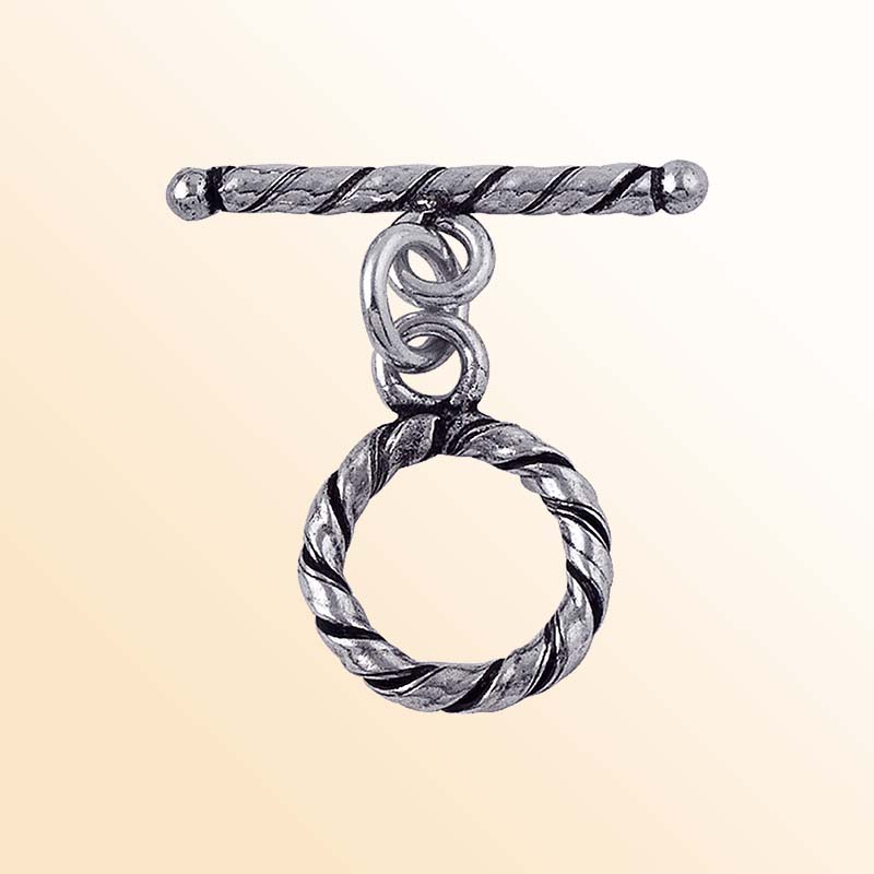 Handcrafted Silver Overlay twisted rope toggle clasp – decorative artisan jewelry connector for bracelets and necklaces.