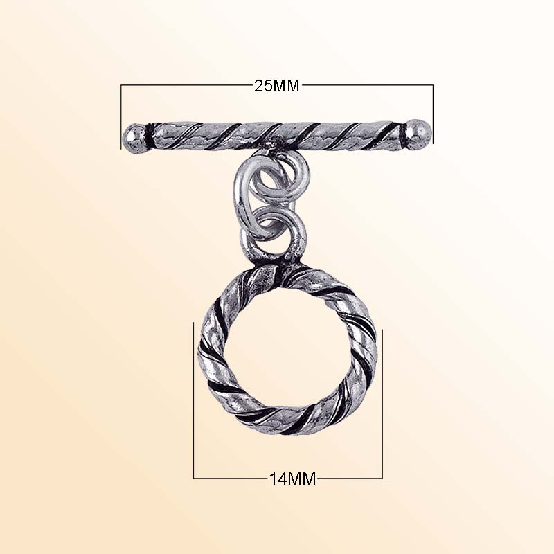 Handcrafted Silver Overlay twisted rope toggle clasp – decorative artisan jewelry connector for bracelets and necklaces.