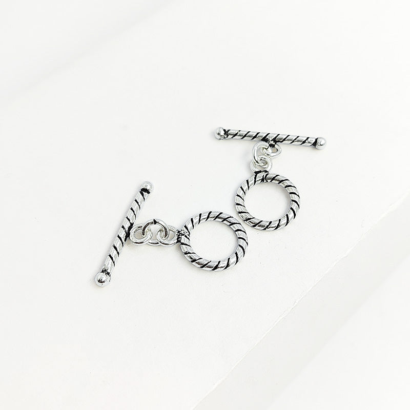 Handcrafted Silver Overlay twisted rope toggle clasp – decorative artisan jewelry connector for bracelets and necklaces.
