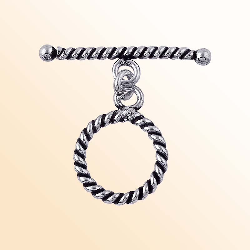 Handcrafted Silver Overlay rope twist toggle clasp – artisan jewelry connector for bracelets and necklaces.