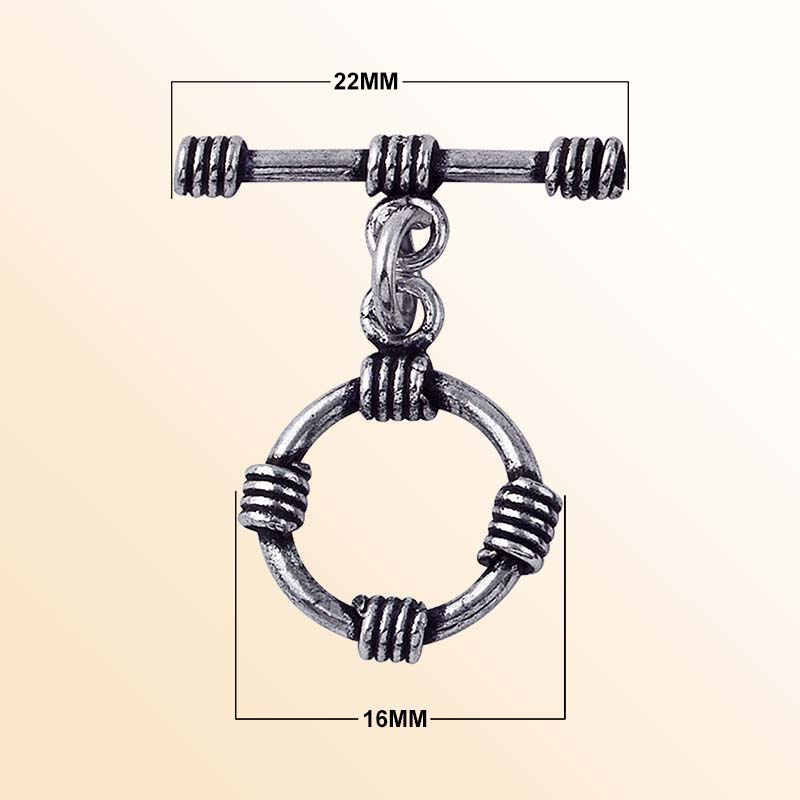 Handcrafted antique Silver Overlay toggle clasp with wrapped wire circular ring and bar, Bali jewelry closure for necklaces and bracelets.