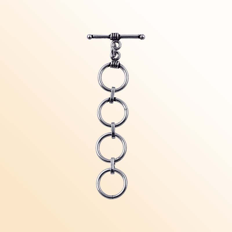 Elegant Silver Overlay toggle clasp with four smooth interlinked rings and a polished bar closure, perfect for bracelets, necklaces, and DIY jewelry projects.