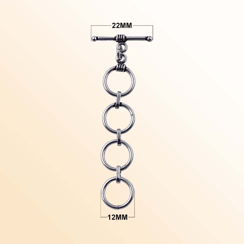 Elegant Silver Overlay toggle clasp with four smooth interlinked rings and a polished bar closure, perfect for bracelets, necklaces, and DIY jewelry projects.