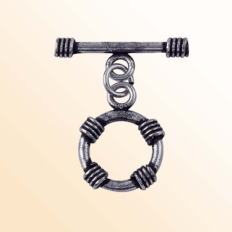 Vintage Silver Overlay toggle clasp with textured round ring and polished bar, ideal for DIY bracelets, necklaces, and handmade jewelry projects.