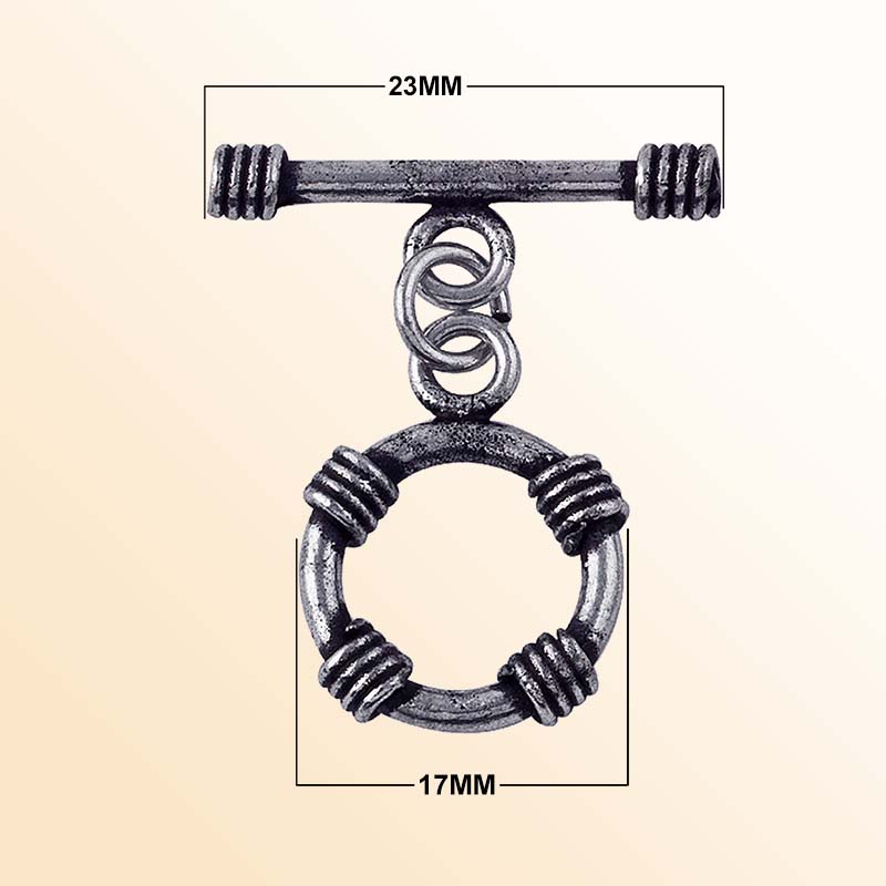 Vintage Silver Overlay toggle clasp with textured round ring and polished bar, ideal for DIY bracelets, necklaces, and handmade jewelry projects.