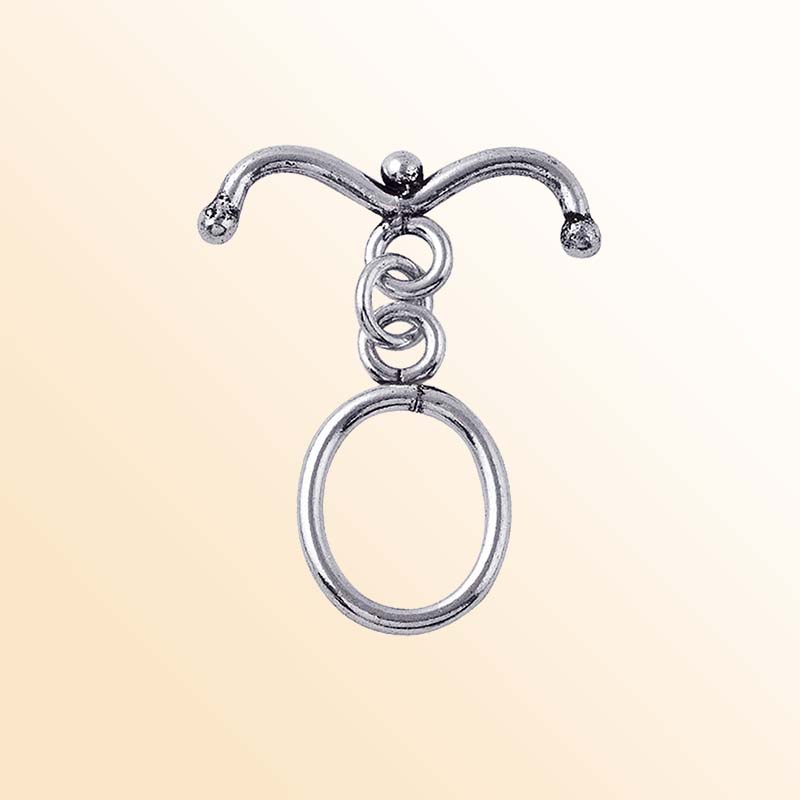Elegant oval Silver Overlay toggle clasp with smooth curved bar, ideal for DIY bracelets, necklaces, and handmade jewelry projects.