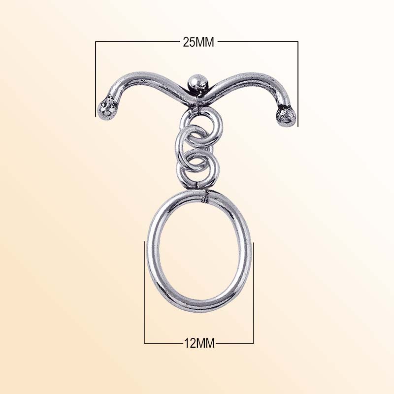 Elegant oval Silver Overlay toggle clasp with smooth curved bar, ideal for DIY bracelets, necklaces, and handmade jewelry projects.