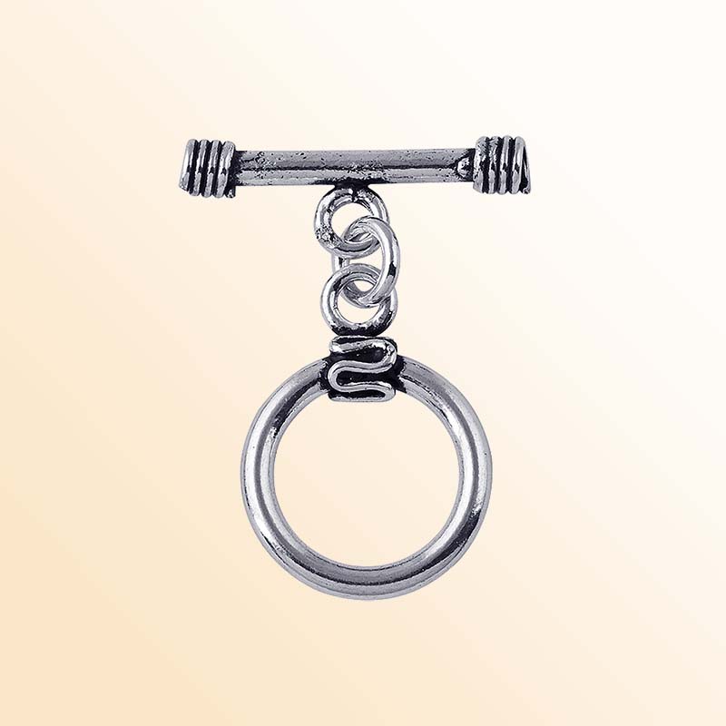 Classic Silver Overlay round toggle clasp with smooth ring and bar closure, ideal for DIY bracelets, necklaces, and handmade jewelry projects.