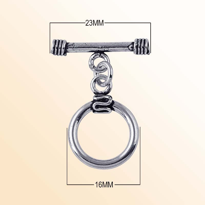 Classic Silver Overlay round toggle clasp with smooth ring and bar closure, ideal for DIY bracelets, necklaces, and handmade jewelry projects.